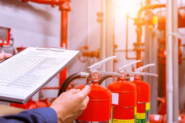 ASAP technician inspecting a commercial fire control panel